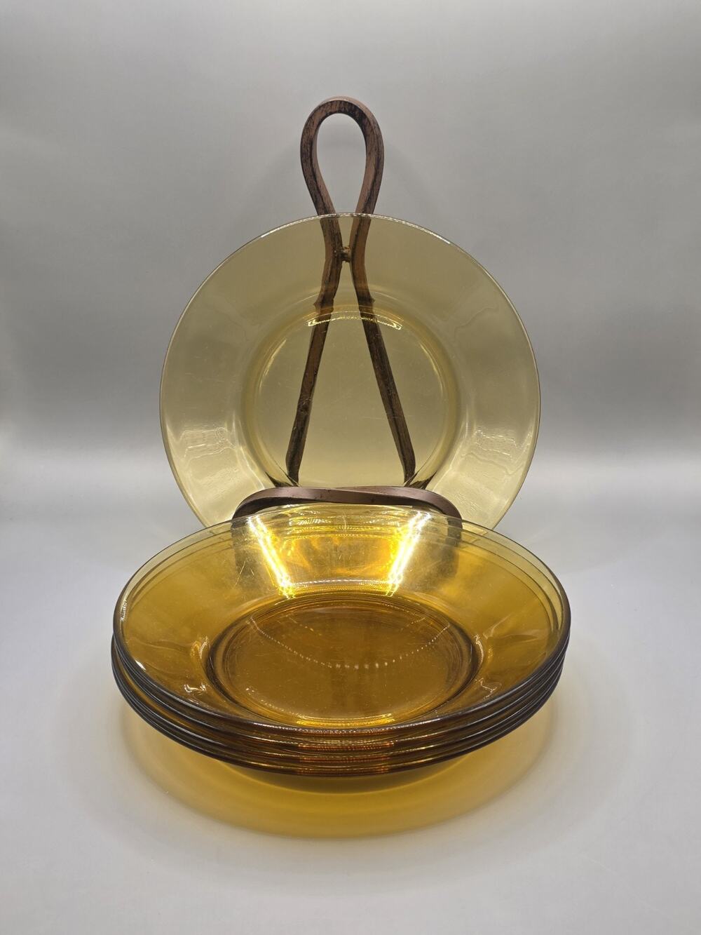 Vintage Bormioli Rocco Italy Amber Glass Plates Set of 5 MCM Tableware*see Photo